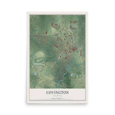 Map of Covington, Louisiana, 12 x 18 inch unframed archival matte print