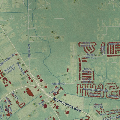 Second close-up of the map of Covington, Louisiana print showing more streets and buildings