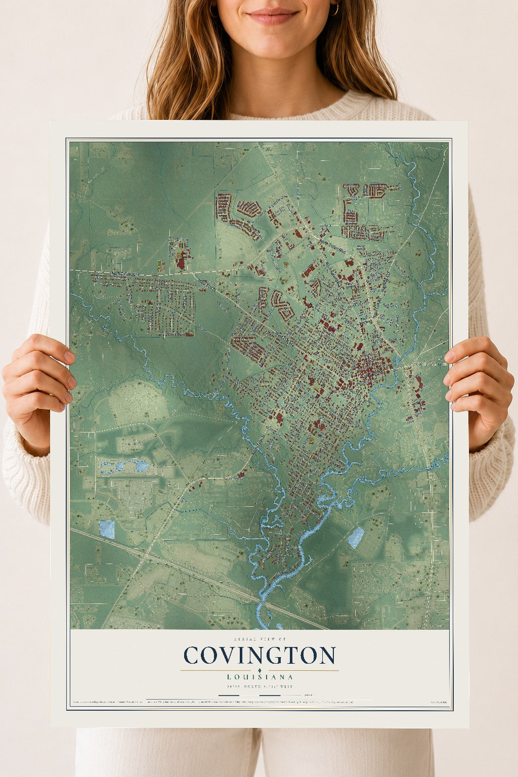Map of Covington, Louisiana, 18 x 24 inch unframed archival matte print