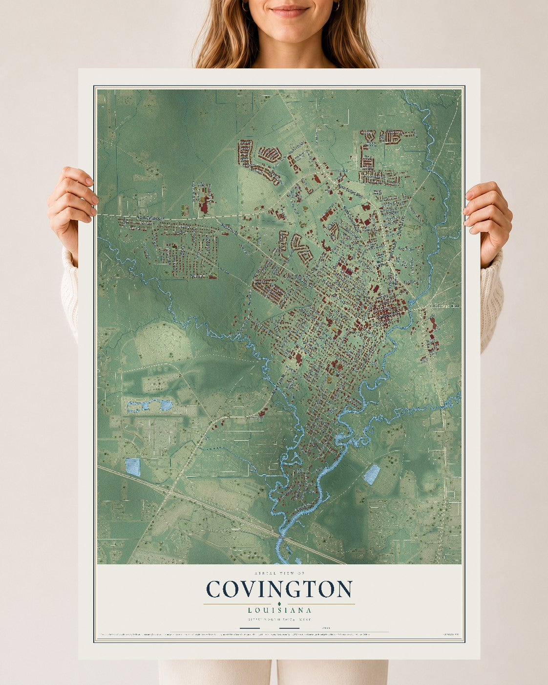Map of Covington, Louisiana, 24 x 36 inch unframed archival matte print