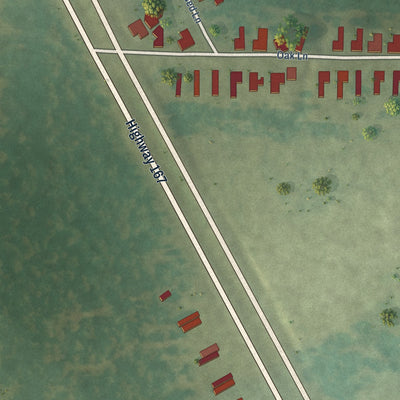 Second close-up of the map of Creola, Louisiana print showing more streets and buildings