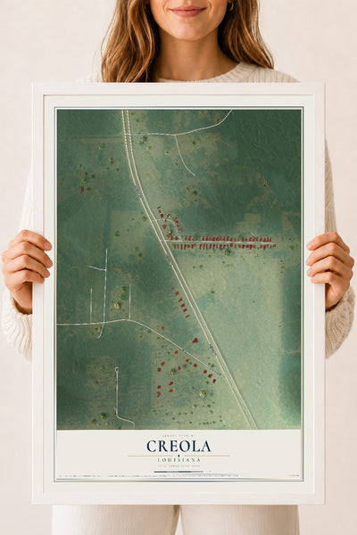 Map of Creola, Louisiana, 18 x 24 inch print in a white wood frame
