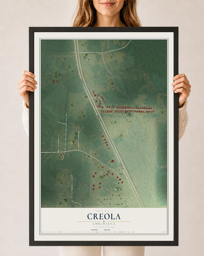 Map of Creola, Louisiana, 24 x 36 inch print in a black wood frame