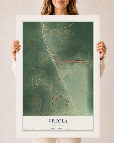 Map of Creola, Louisiana, 24 x 36 inch print in a white wood frame