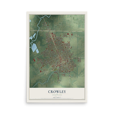Map of Crowley, Louisiana, 12 x 18 inch unframed archival matte print