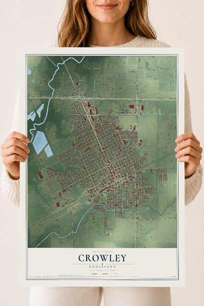 Map of Crowley, Louisiana, 18 x 24 inch unframed archival matte print