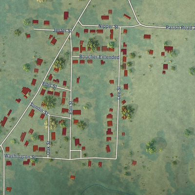 Second close-up of the map of Cullen, Louisiana print showing more streets and buildings