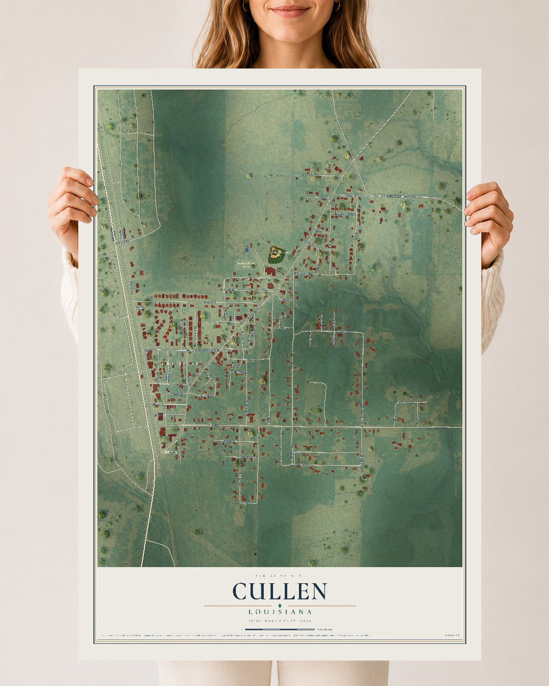 Map of Cullen, Louisiana, 24 x 36 inch unframed archival matte print