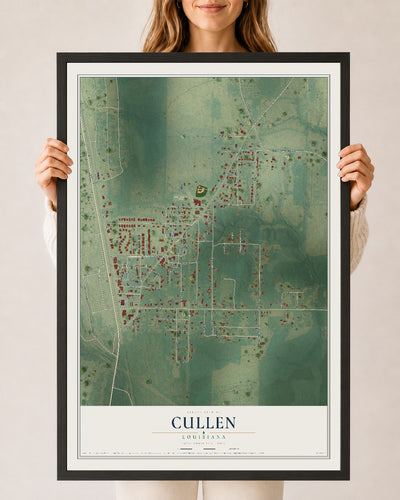 Map of Cullen, Louisiana, 24 x 36 inch print in a black wood frame