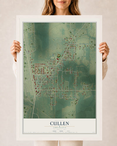 Map of Cullen, Louisiana, 24 x 36 inch print in a white wood frame