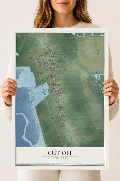 Map of Cut Off, Louisiana, 18 x 24 inch unframed archival matte print