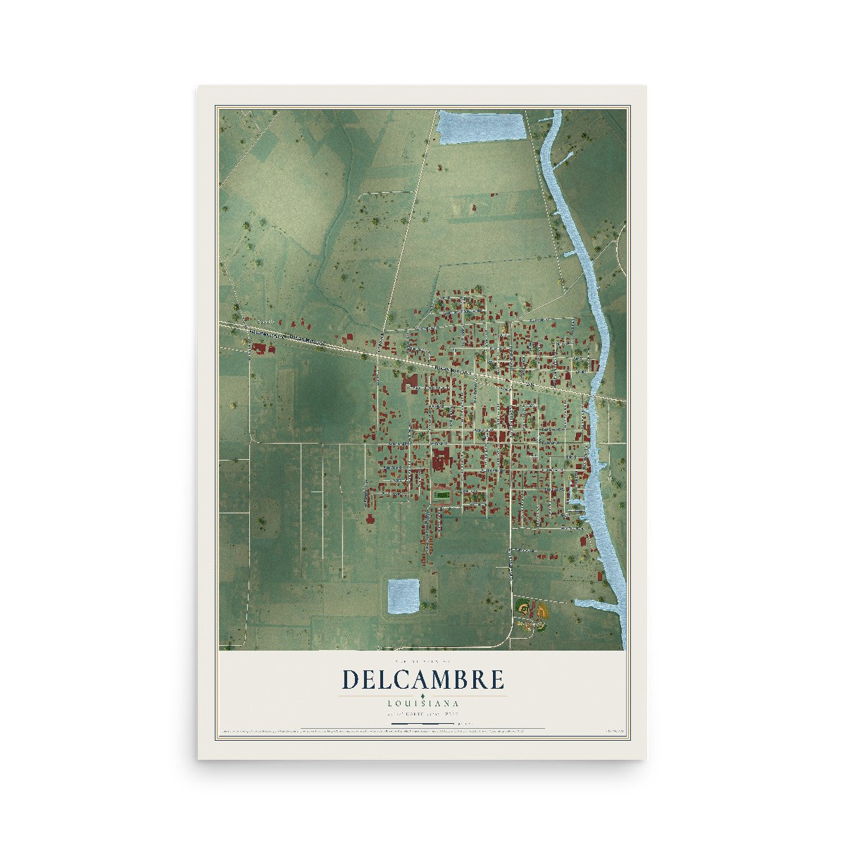 Map of Delcambre, Louisiana, 12 x 18 inch unframed archival matte print