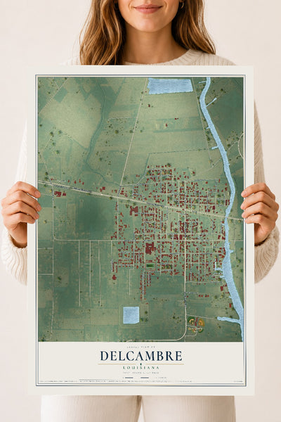 Map of Delcambre, Louisiana, 18 x 24 inch unframed archival matte print