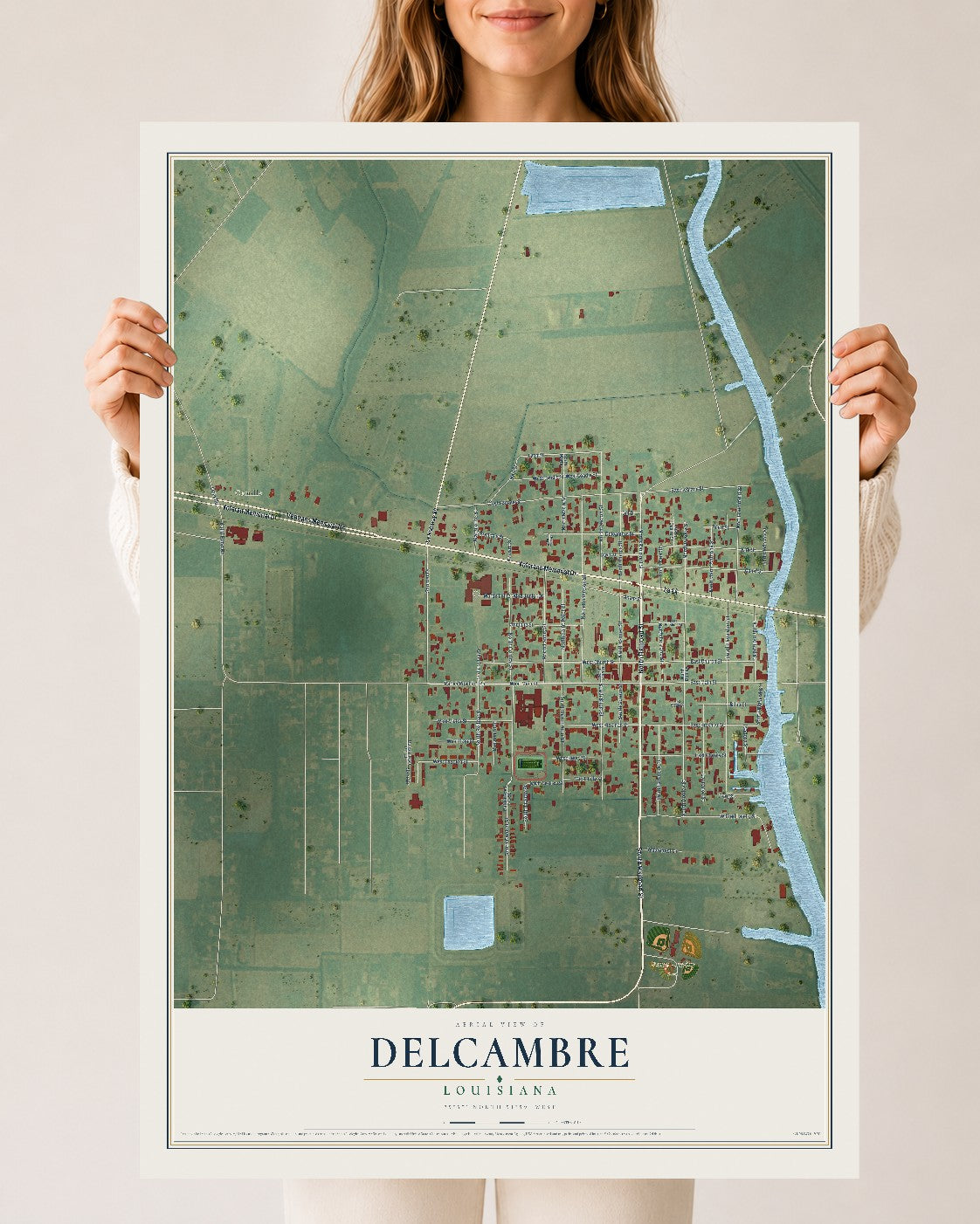 Map of Delcambre, Louisiana, 24 x 36 inch unframed archival matte print