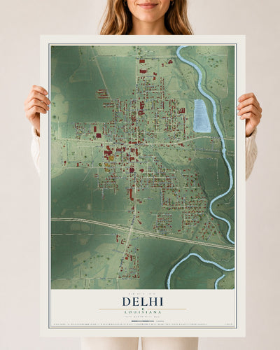 Map of Delhi, Louisiana, 24 x 36 inch unframed archival matte print