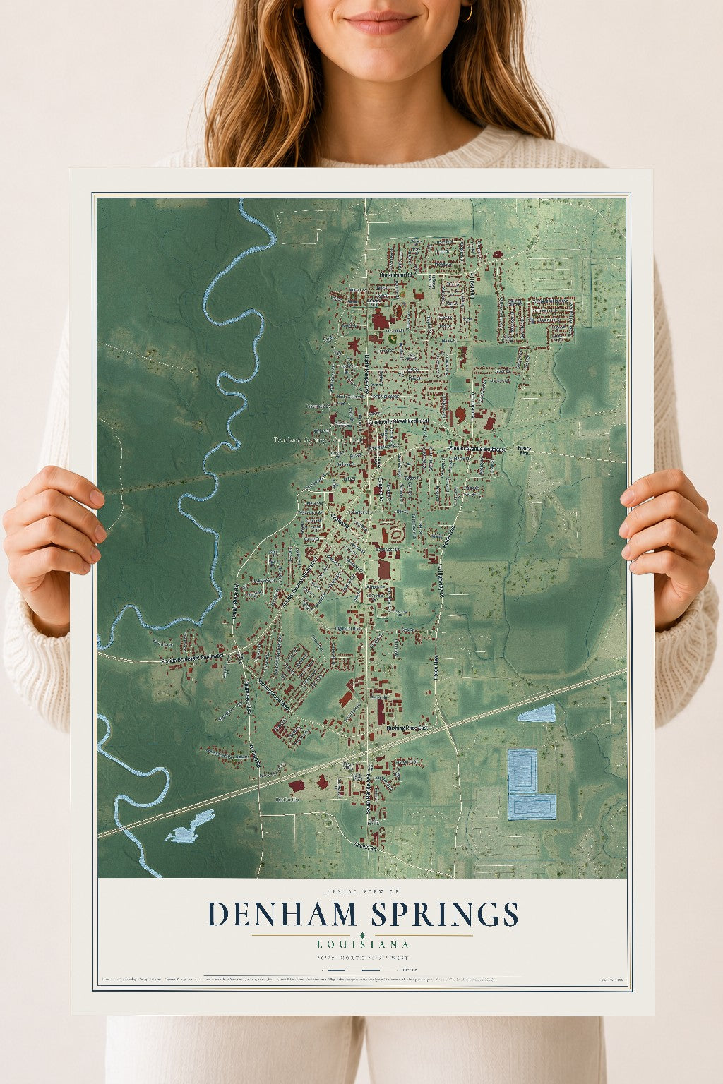 Map of Denham Springs, Louisiana, 18 x 24 inch unframed archival matte print