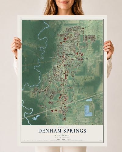 Map of Denham Springs, Louisiana, 24 x 36 inch unframed archival matte print