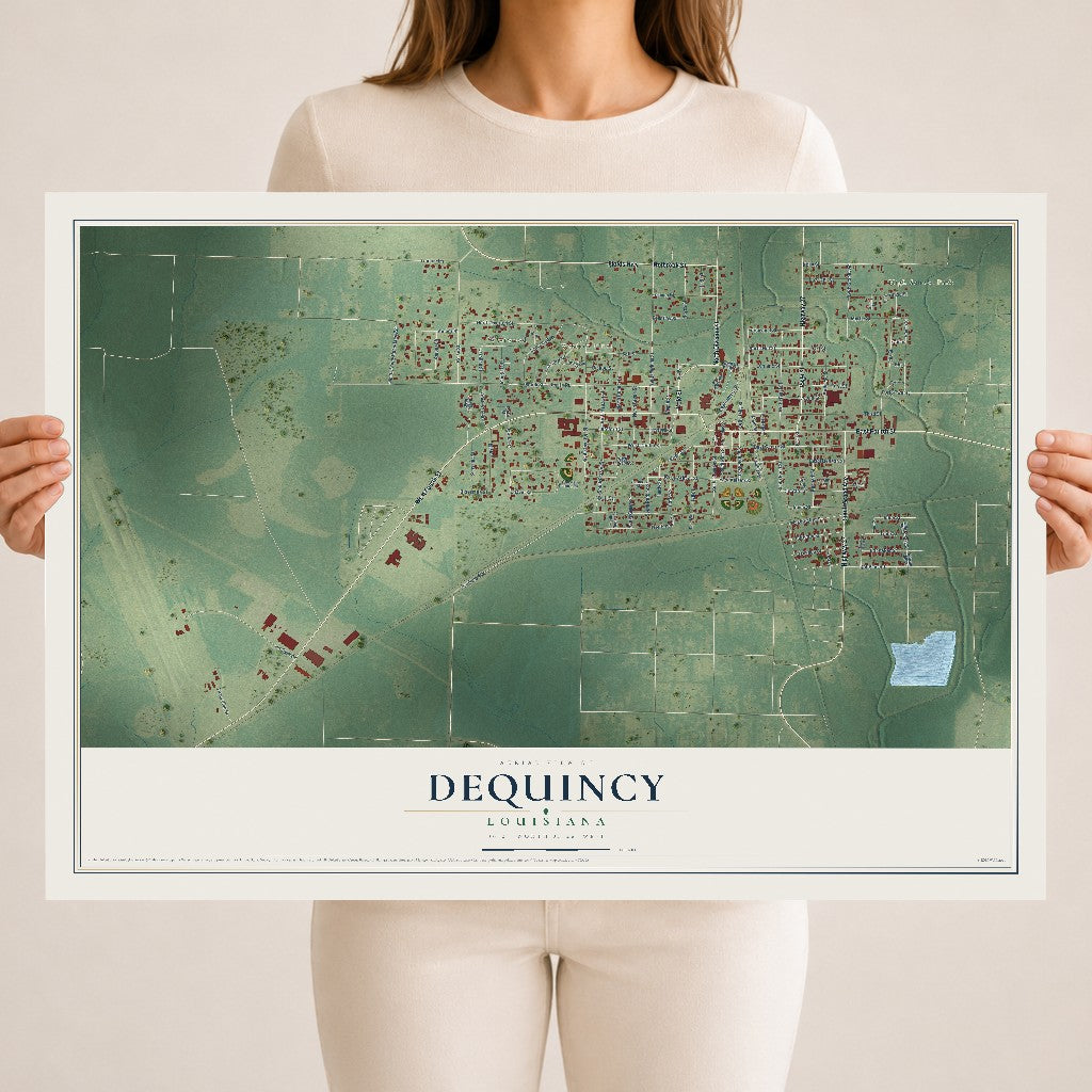 Map of DeQuincy, Louisiana, 18 x 24 inch unframed archival matte print