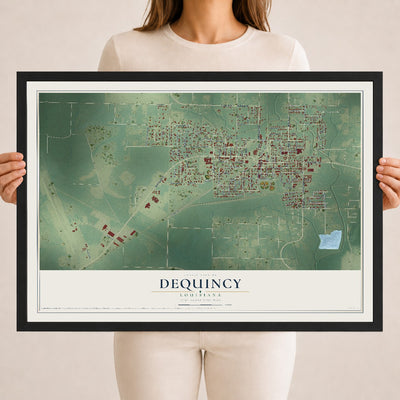 Map of DeQuincy, Louisiana, 18 x 24 inch print in a black wood frame