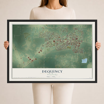 Map of DeQuincy, Louisiana, 24 x 36 inch print in a black wood frame