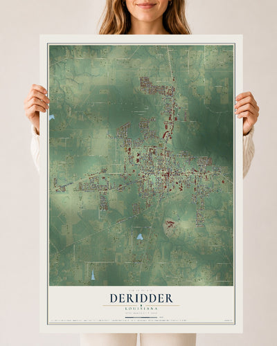 Map of DeRidder, Louisiana, 24 x 36 inch unframed archival matte print