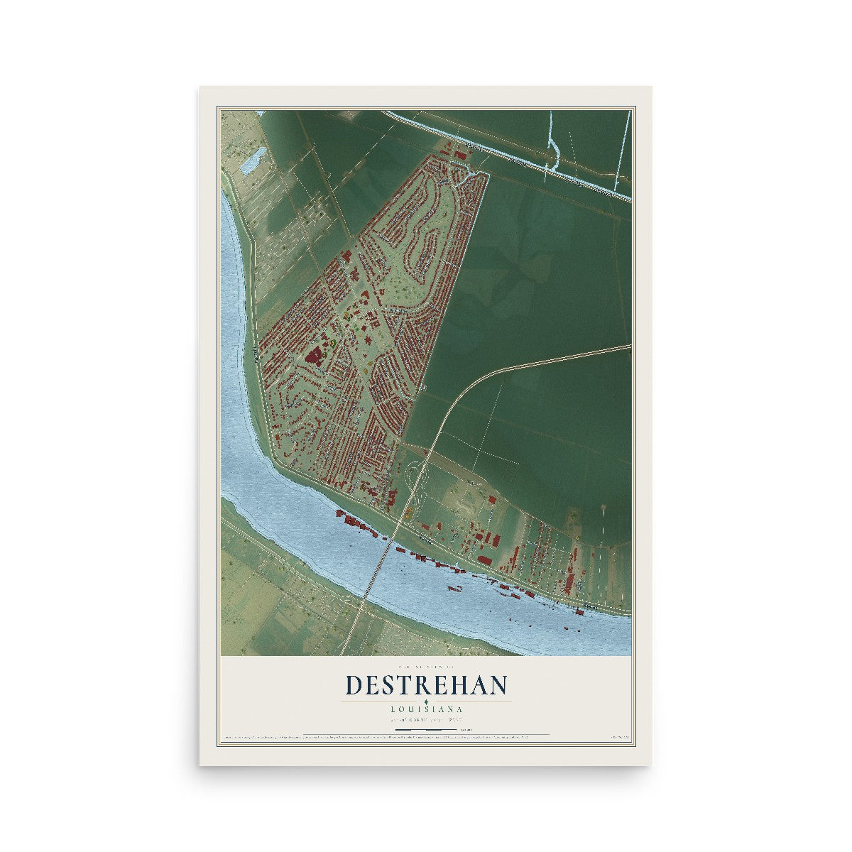 Map of Destrehan, Louisiana, 12 x 18 inch unframed archival matte print