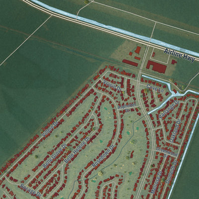 Second close-up of the map of Destrehan, Louisiana print showing more streets and buildings