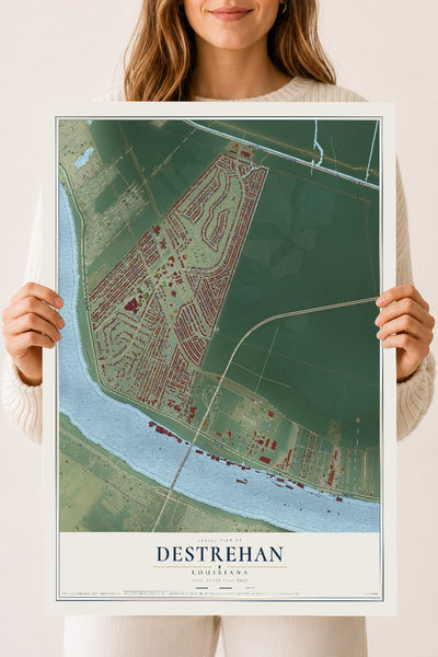 Map of Destrehan, Louisiana, 18 x 24 inch unframed archival matte print