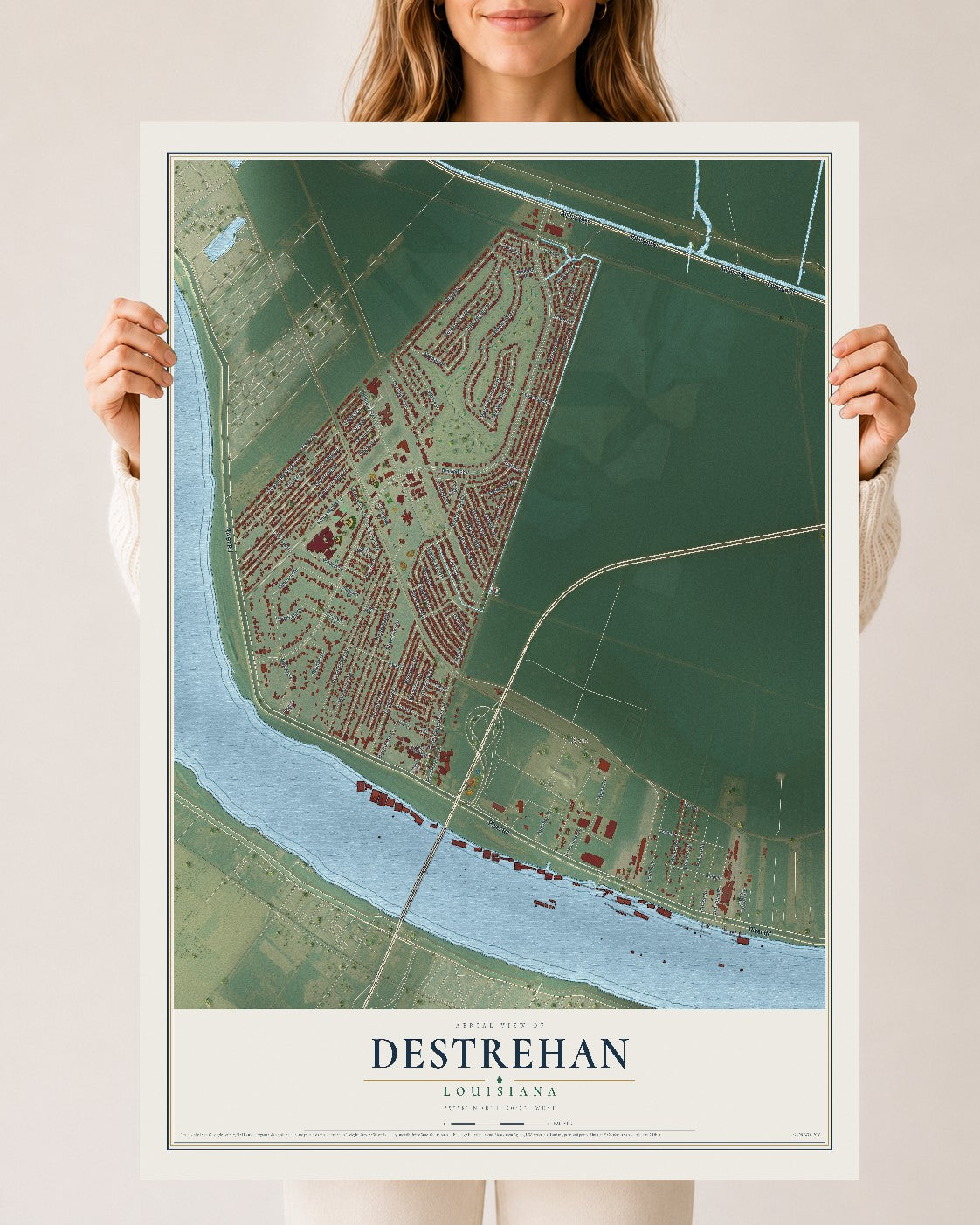 Map of Destrehan, Louisiana, 24 x 36 inch unframed archival matte print