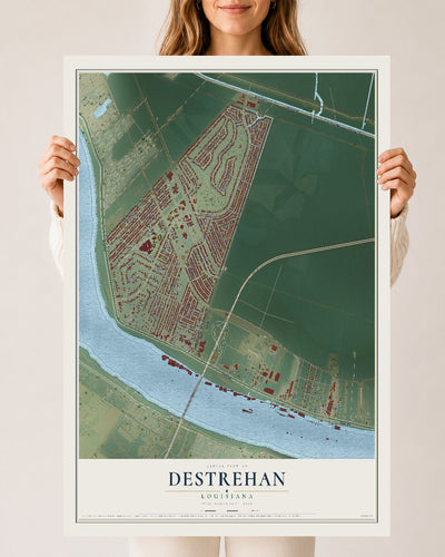 Map of Destrehan, Louisiana, 24 x 36 inch unframed archival matte print