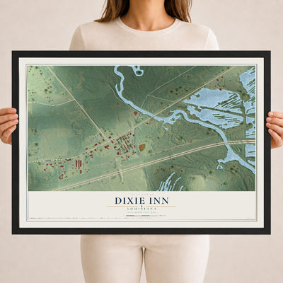 Map of Dixie Inn, Louisiana, 18 x 24 inch print in a black wood frame