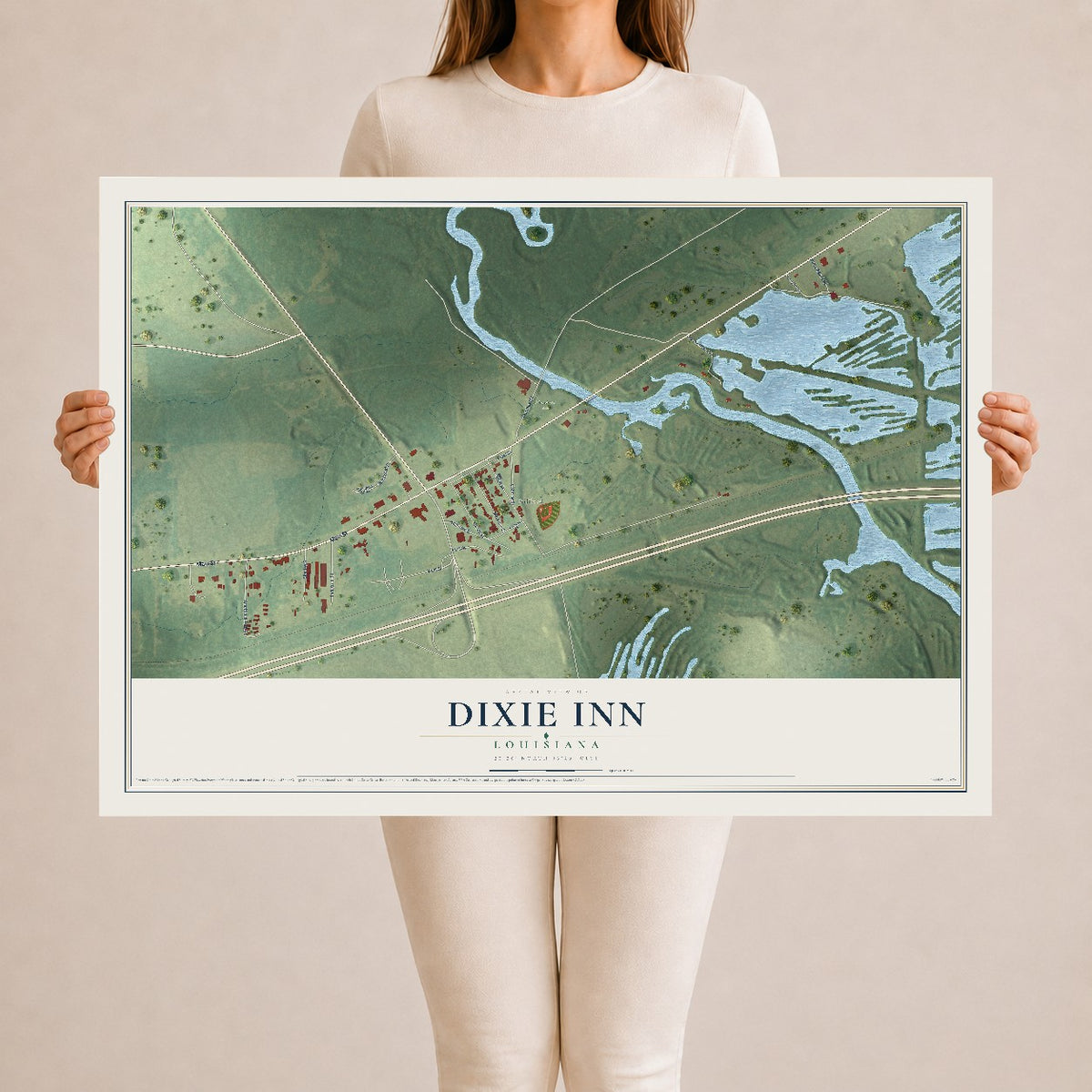 Map of Dixie Inn, Louisiana, 24 x 36 inch unframed archival matte print