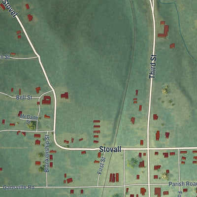 Second close-up of the map of Dodson, Louisiana print showing more streets and buildings