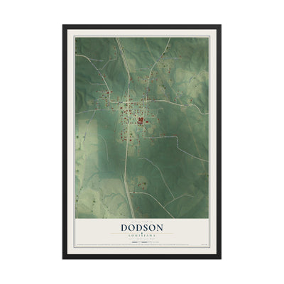 Map of Dodson, Louisiana, 12 x 18 inch print in a black wood frame