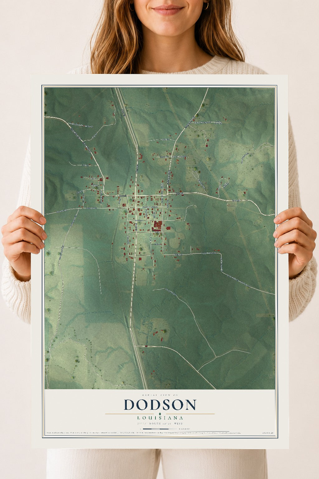 Map of Dodson, Louisiana, 18 x 24 inch unframed archival matte print
