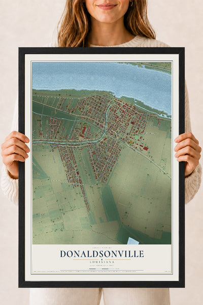 Map of Donaldsonville, Louisiana, 18 x 24 inch print in a black wood frame
