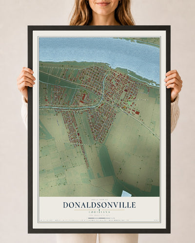 Map of Donaldsonville, Louisiana, 24 x 36 inch print in a black wood frame