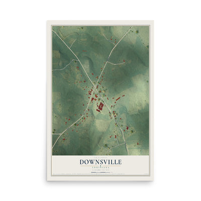 Map of Downsville, Louisiana, 12 x 18 inch unframed archival matte print