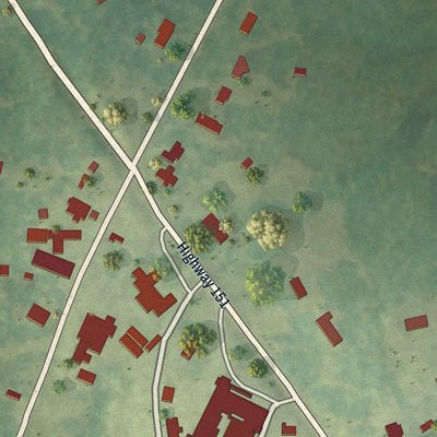 Close-up of the map of Downsville, Louisiana print showing street and building detail