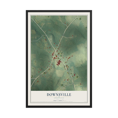 Map of Downsville, Louisiana, 12 x 18 inch print in a black wood frame