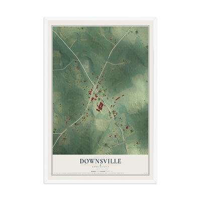Map of Downsville, Louisiana, 12 x 18 inch print in a white wood frame