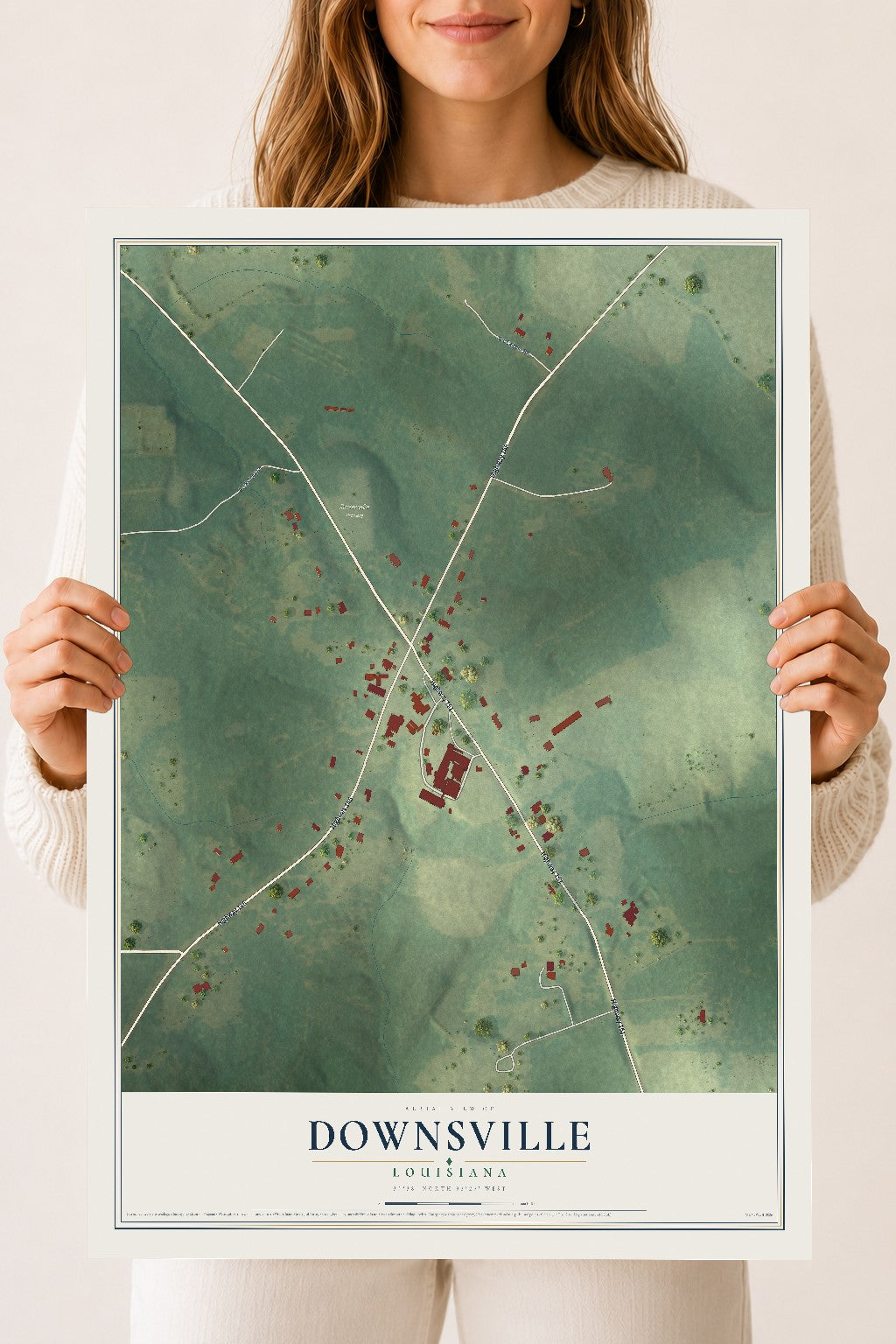 Map of Downsville, Louisiana, 18 x 24 inch unframed archival matte print