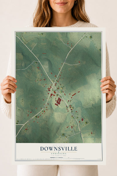 Map of Downsville, Louisiana, 18 x 24 inch unframed archival matte print