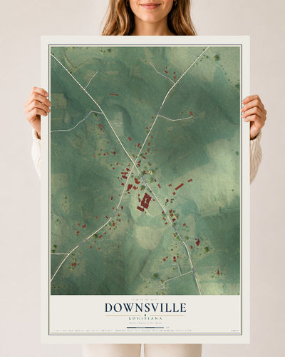Map of Downsville, Louisiana, 24 x 36 inch unframed archival matte print