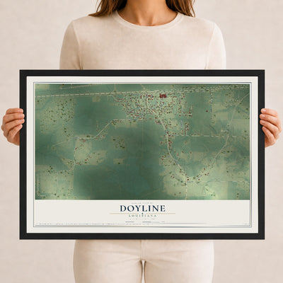 Map of Doyline, Louisiana, 12 x 18 inch print in a black wood frame
