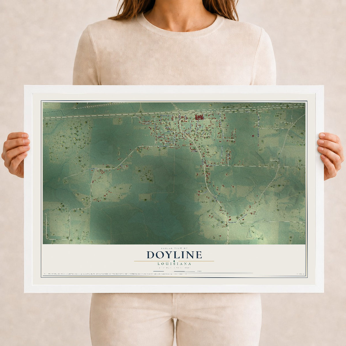 Map of Doyline, Louisiana, 12 x 18 inch print in a white wood frame