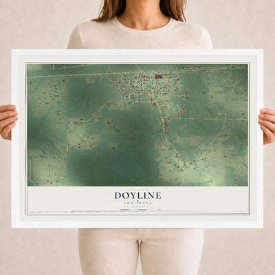 Map of Doyline, Louisiana, 18 x 24 inch print in a white wood frame
