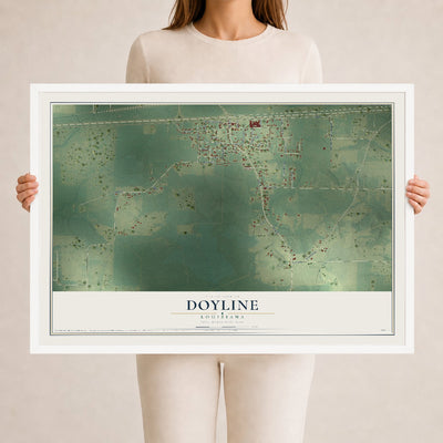Map of Doyline, Louisiana, 24 x 36 inch print in a white wood frame