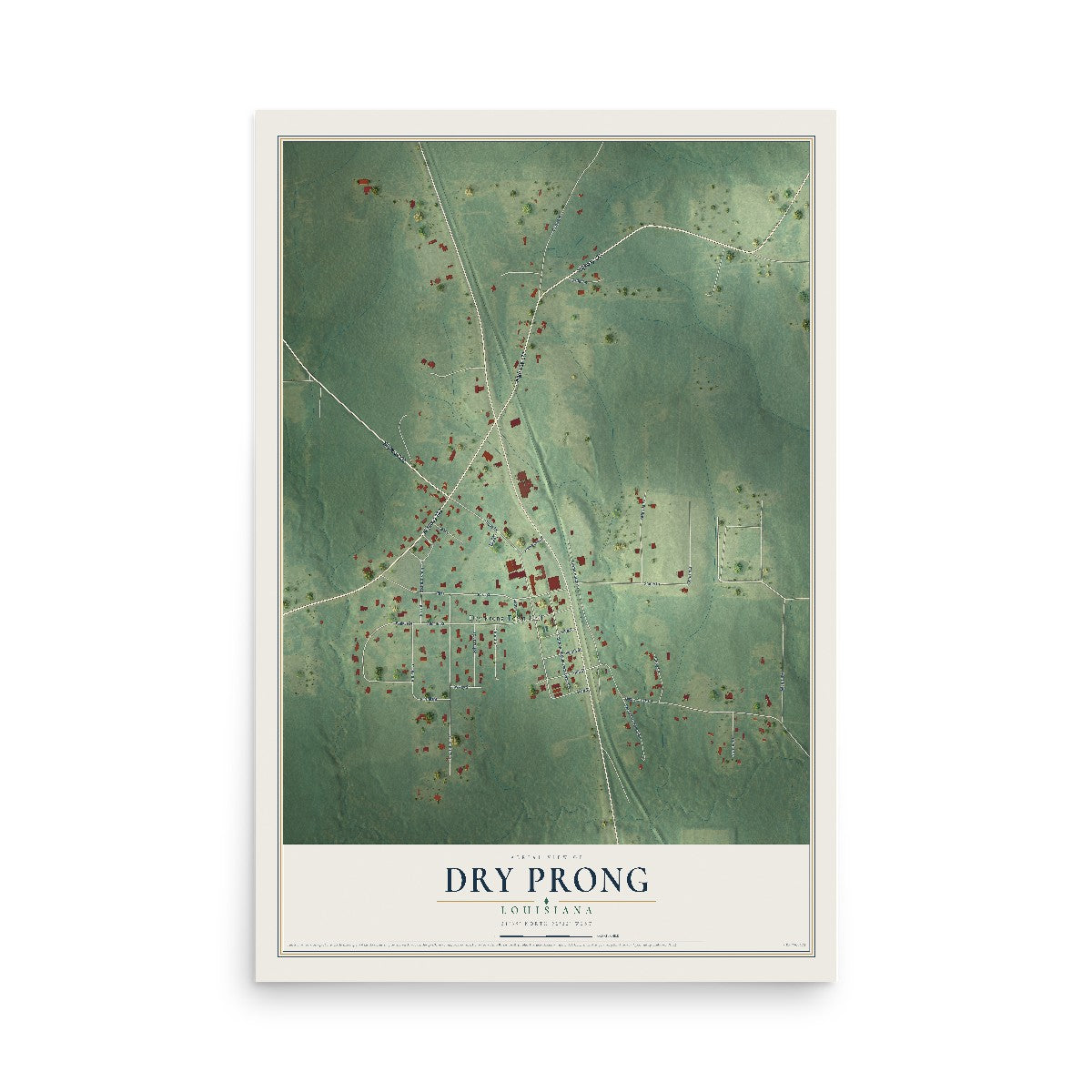 Map of Dry Prong, Louisiana, 12 x 18 inch unframed archival matte print