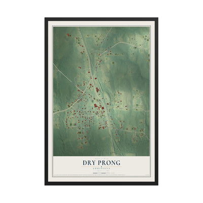 Map of Dry Prong, Louisiana, 12 x 18 inch print in a black wood frame